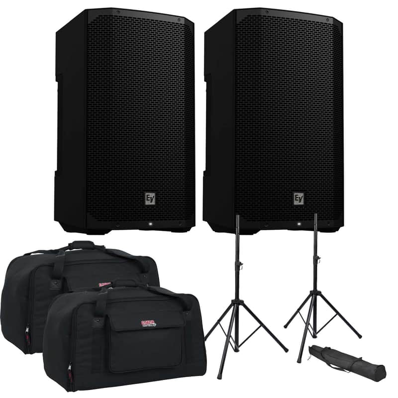(2) Electro-Voice EVERSE 12 Weatherized Battery-Powered, Speaker Stands, (2) Gator Tote12 Bundle image 1