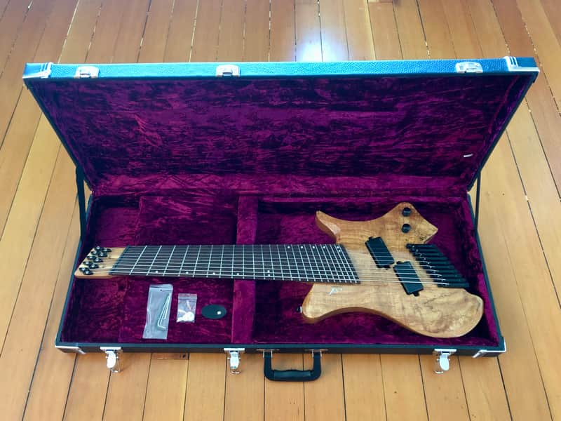 2023 Agile Perihelion Pro 10 String Guitar 102528 Mod Gloss Solid Spalted Flame Natural with Douglas EGC-400 HD Black Burgundy Headless Guitar Case image 1
