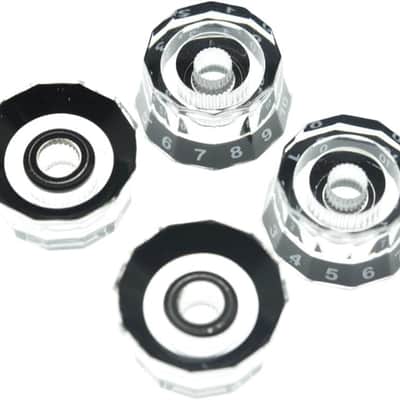 4pcs Clear Lampshade Guitar Knobs | USA 24 Fine Spline Speed Control Knobs for PRS, LP, SG, Les Paul Guitars & Basses | Push-On Split Shaft Pot Replacement image 2