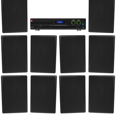 JBL 2-Channel Amplifier+(10) Slim Black Wall Speakers for Restaurant/Bar/Cafe image 1