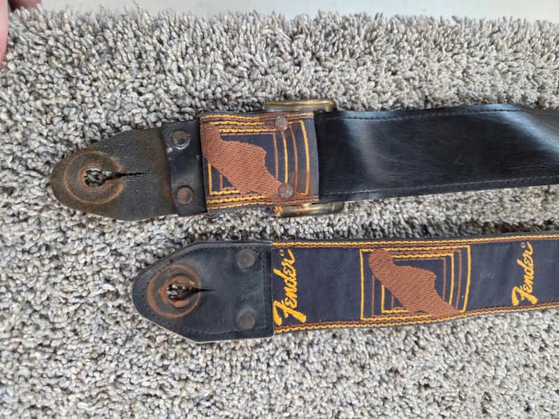 Fender Vintage Monogram Leatherback Strap 1970's - Blue & Black image 1