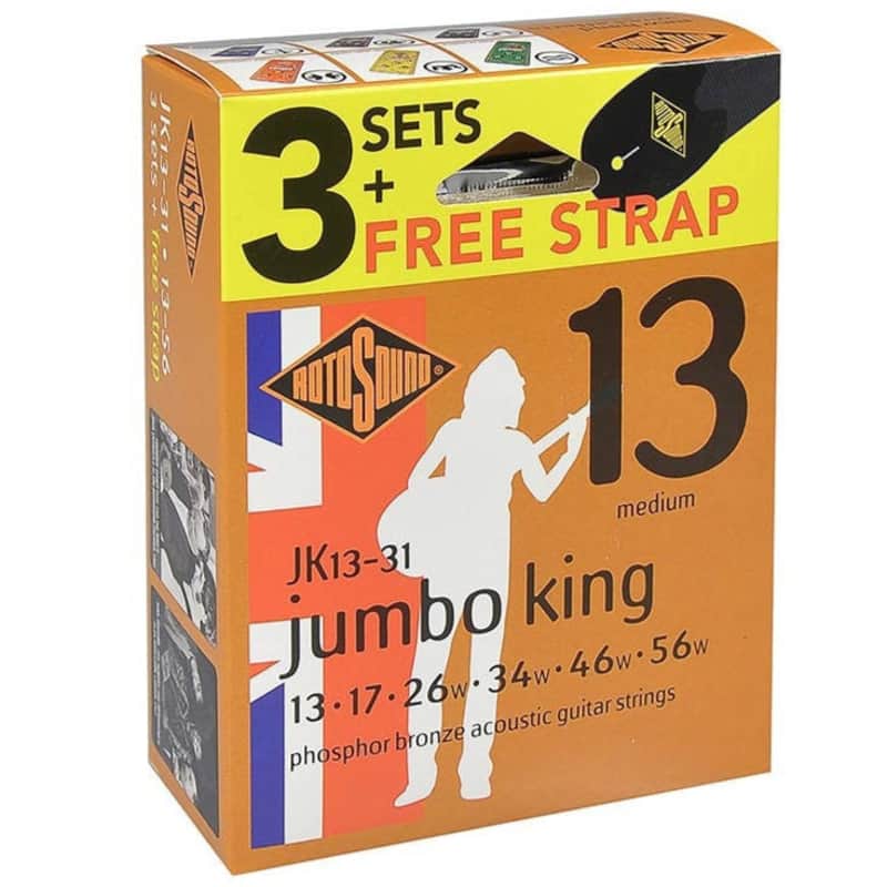 Rotosound Acoustic Guitar Strings 13-56 Jumbo King 3-Pack FREE STRAP image 1