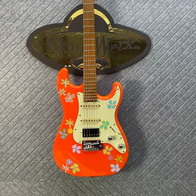 Schecter Nick Johnston "Thumper" FretWerx In-USA Setup and Fret Polish 2020's HSS - Orange w/ Custom Vinyl Flowers image 18
