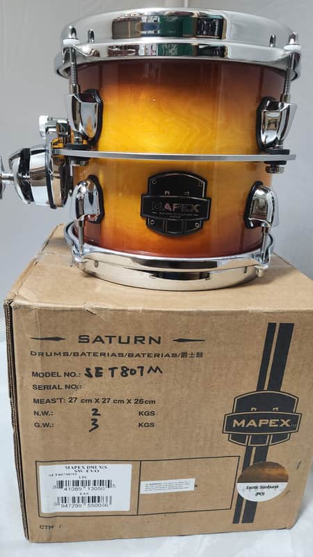 New Mapex Saturn Evolution 8x7" Exotic Sunburst Lacquer w/Chrome Hardware Drum Rack Tom Tom Maple-Walnut | NEW | WorldShip | Dealer image 1
