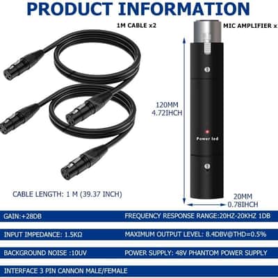 Microphone Preamp with 28dB Gain for Mic Booster Preamplifier for Dynamic and Passive Ribbon Microphones image 2