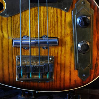 Postal Handmade Dixie Flyer Bass P&J Lipstick Sunburst F Hole Gold Grover Tuners image 10