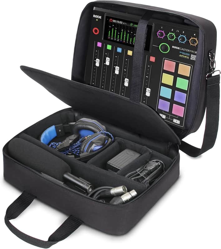 Audio Mixer Case - Podcast Mixer Travel Case with Scratch-Resistant Interior & Customizable Storage - Compatible with RODECaster Pro, RODECaster Pro II, RC Duo & More Audio Equipment (Black) image 1