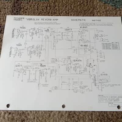 Vintage 1980 Fender Vibrolux Reverb Amplifier Parts List and Schematic! Original Case Candy, Paperwork! image 2