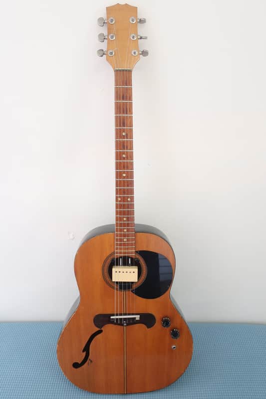 Weird Gear Alert! Flower Power! Vintage 1960s Unknown Home Made Acoustic Electro Guitar Hippy Height Ashbury Busker Scene Very Well Made With Rare Parts Vintage Rare DiMarzio Humbucker pickup & Patent Pending Grover Tuners 3+3 - Very Good