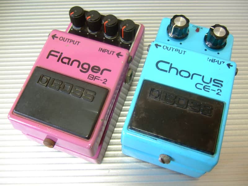 1980 Silver Screw Boss CE-2 Chorus & 1981 Silver Screw Boss BF-2 Flanger / MIJ Made in Japan (Black Label) image 1