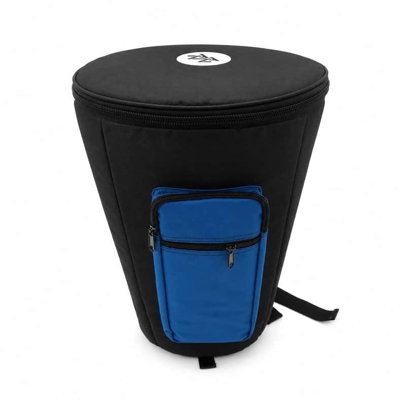 Zaza Percussion Djembe Drum Bag – Padded African Drum Carry Case with Backpack Straps-Blue Pocket – 10" x 20" x 9 image 1