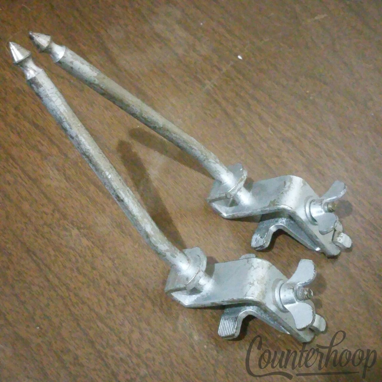 Ludwig Bass Drum Clamp-On Spurs WFL Walberg Auge Nickel Vintage Legs Spikes 40s — main photograph
