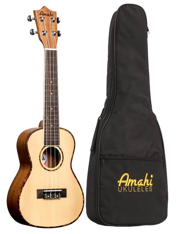Amahi Spruce/Mahogany Concert Ukulele w/ Deluxe Padded Gig Bag image 1