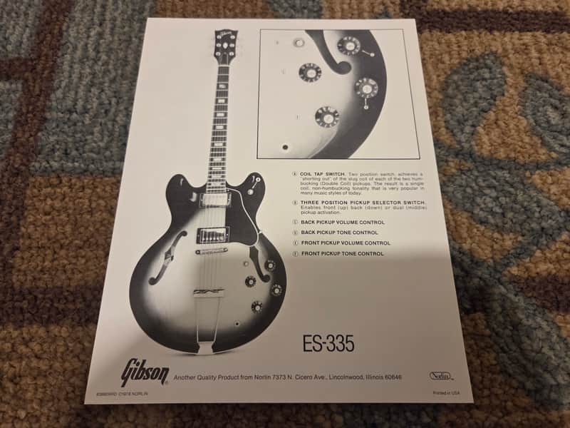 Vintage 1978 Gibson ES-335 Control Layout Spec. Sheet! Rare, Original Case Candy, Paperwork! image 1