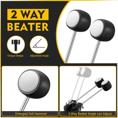 Double Bass Drum Pedal 2 Chain Double Kick Drum Pedal with 2 Way Beater Heads and Drum Keys for Drummer image 3