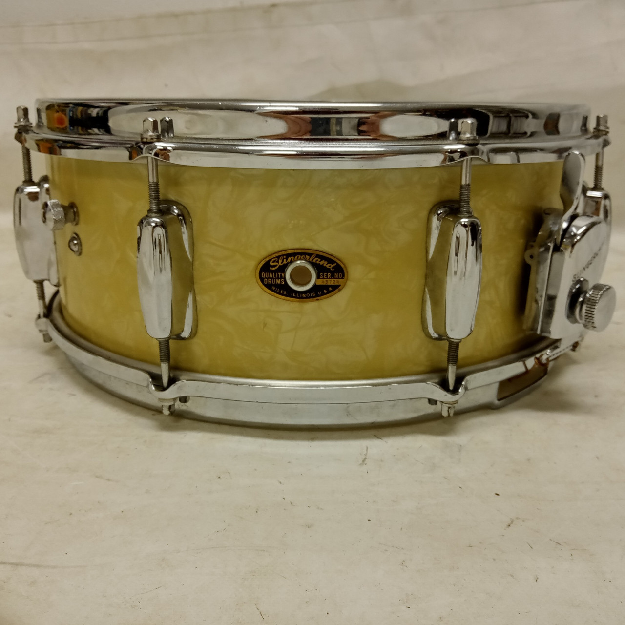 Slingerland 5.5x14"Artist 1Ply Solid Maple Snare Drum WMP White Marine Pearl COB — main photograph