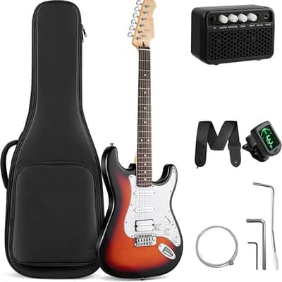 Electric Guitar Kit 39in - Full Size Electric Guitar Kit for Beginner Starter Poplar Solid Body with 10W Amplifier, Gig Bag, Strap, Tuner, Cable, String, Picks image 1