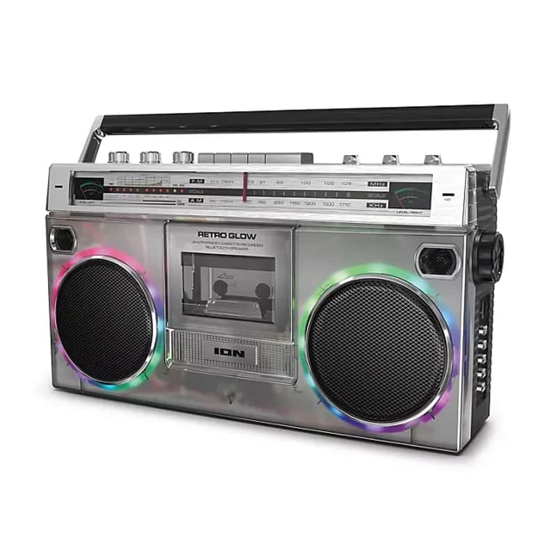 Retro Glow Boombox & Cassette Player with Bluetooth | Color-Changing LED Party Stereo image 1