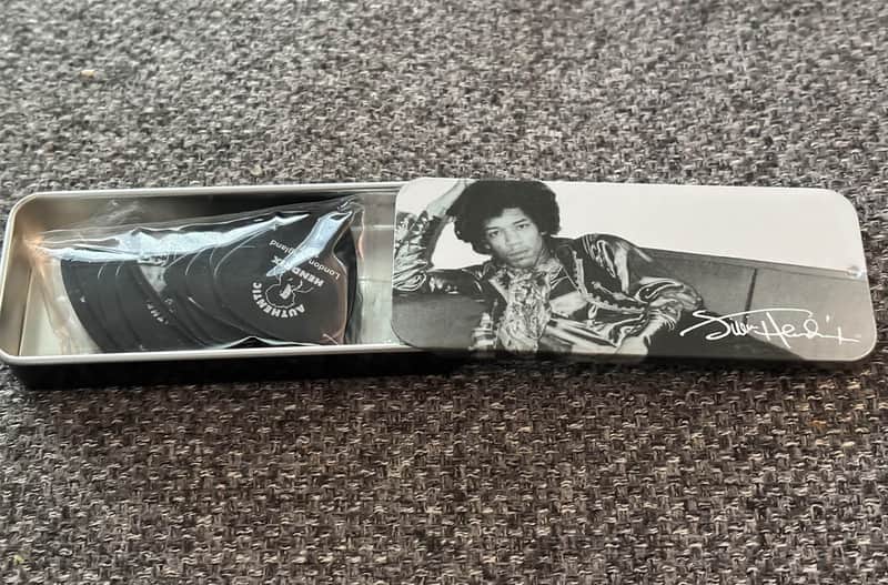 Dunlop Jimi Hendrix Silver Portrait Series 12 Guitar Picks Metal Case JHPTR05H image 1