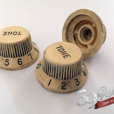 Set of 3 Hand Aged Fender knobs Ivory/Cream, relic, aged, Stratocaster, 59 Parts image 5