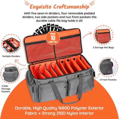 Heavy Duty - DJ Cable Bag Organizer with Detachable Dividers – Travel Gig Bag – Case for Equipment - Music Equipment & Accessories - Heavy Duty Exterior & Padded Nylon Interior image 7