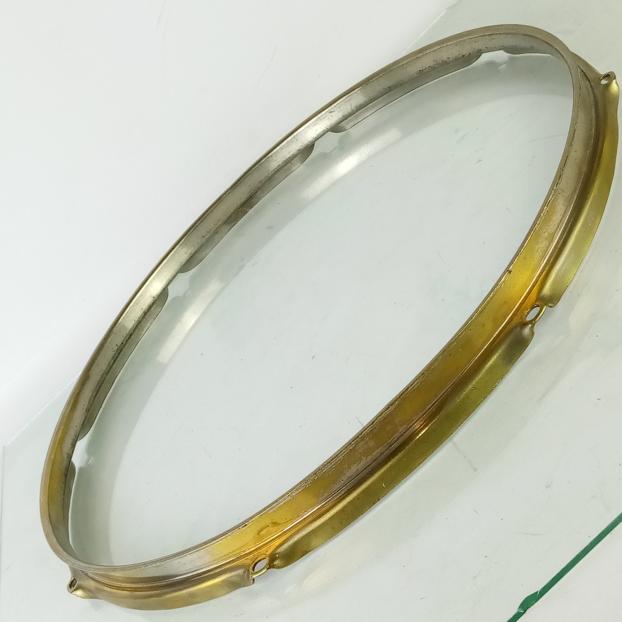 Ludwig 16"Nickel-BRASS Floor Tom Drum Batter Rim/Hoop 8Lug Triple-Flange NOB WFL — main photograph
