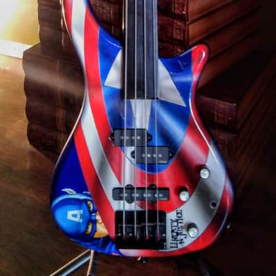 Bass Captain America ??? Red/White/Blue Fretless, with case. MARVEL, New information Feb. 9 image 1