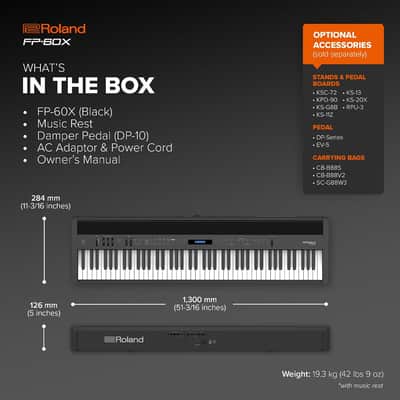Roland FP-60X | Pro Performance 88-Note Digital Piano | Built-In Powerful Amplifier & Custom Stereo Speakers | Onboard Sound Customization | Curated Tones & FX | Bluetooth & MIDI Connectivity | Black image 3