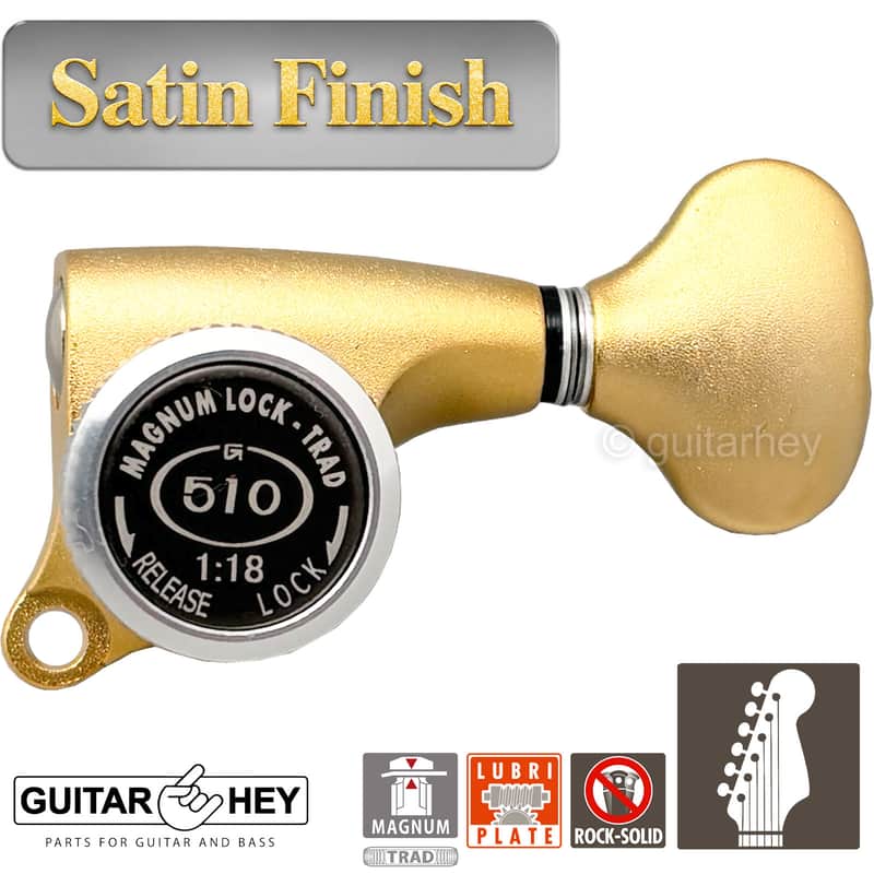 NEW Gotoh SGS510Z-S5 MGT 6 in line Locking Tuners Set w/ 18:1 Ratio - GOLD SATIN