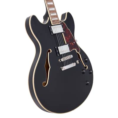 D'Angelico Premier DC Semi-Hollow Electric Guitar -  Solid Black image 3