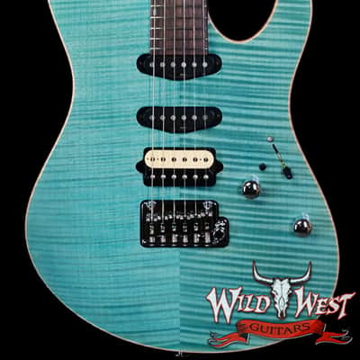 Suhr Custom Set Neck Modern HSS Flame Maple Top SSCII System Blower Switch 24 Stainless Steel Jumbo Frets Bahama Blue 7.25 lbs image 1