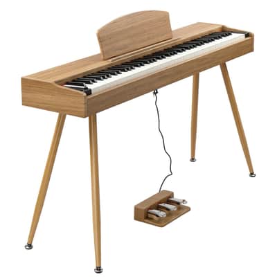 Ukscs 88 Key Standard Full Weighted Keyboards Digital Piano with Metal Stand, Power Adapter, Triple Pedals, Headphone,for All Experience Natural Wood color image 3