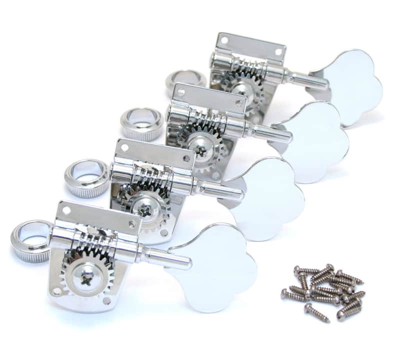 003-6400-049 (4) Genuine Fender Mexican Standard Chrome Cloverleaf Bass Tuners image 1