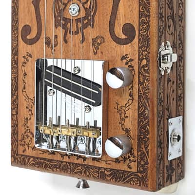 Handcrafted Engraved Solid Mahogany 6 String Opening Body Full 24.75"Scale Electric Cigar Box Guitar image 3
