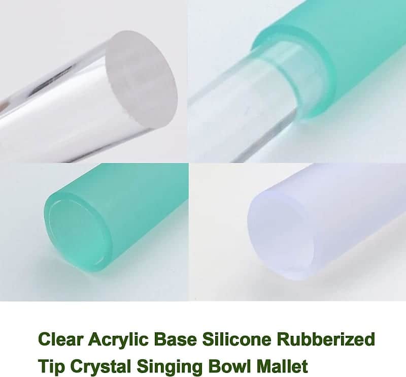 Singing Bowl Mallet Clear Acrylic Base Rubber Striker Mallet for Playing Quartz Crystal Singing Bowl with Bundle Pocket (Green) image 1