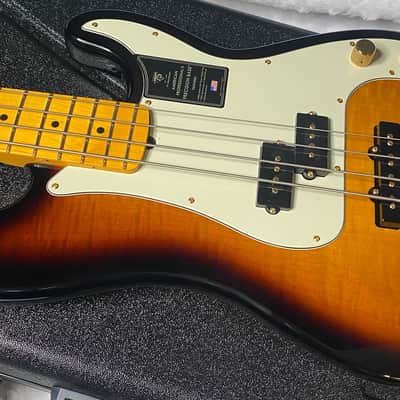 NEW! Fender 75th Anniversary American Professional PJ Bass - 2-Color Sunburst - Flame Top - 9.1 lbs - Authorized Dealer - G06681 image 7