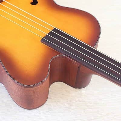 Custom Fretless 4 String Acoustic Electric Bass, Spruce Oak Body, Okoume Wood Neck image 7