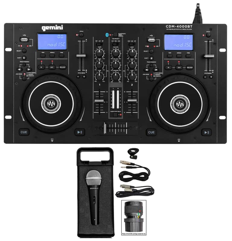 Gemini CDM-4000BT Dual DJ CD/USB Media Player w/Bluetooth/Mixer+Mic+Cable+Case image 1