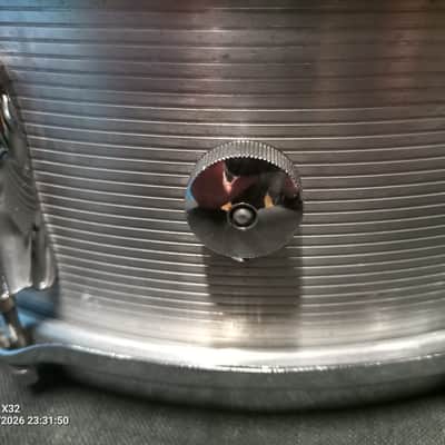 Slingerland No. 140 Student Model 5x14" 8-Lug Aluminum Snare Drum with case and stand- serial number 70s image 5