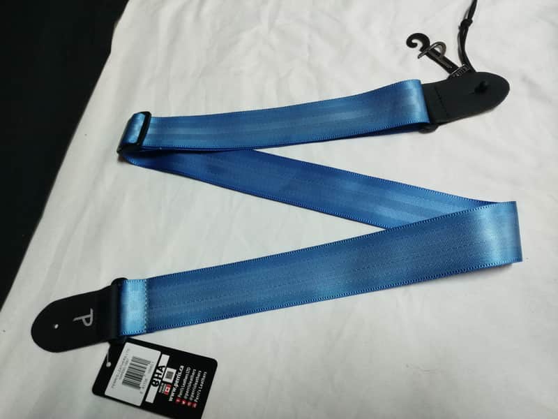 PERRI'S 2" Sky Blue Seatbelt Webbing Guitar Strap With Genuine Leather Ends NEW - Seat Belt image 1