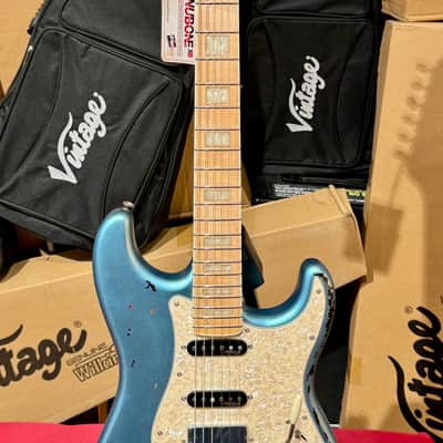 Vintage Guitars 30th Anniversary V6 Strat Overspray Relic  Super Flame Neck Lake Placid Gun Hill Blue image 22
