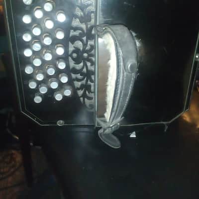 Alfred Arnold Rare Chemnitzer Concertina antique date unknown, gorgeous 1890-1930 - Black with mother of pearl inlays image 3