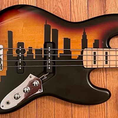 Share Fender Squier Jazz 4-string Bass - Custom Painted New York City Twin Towers Skyline image 1
