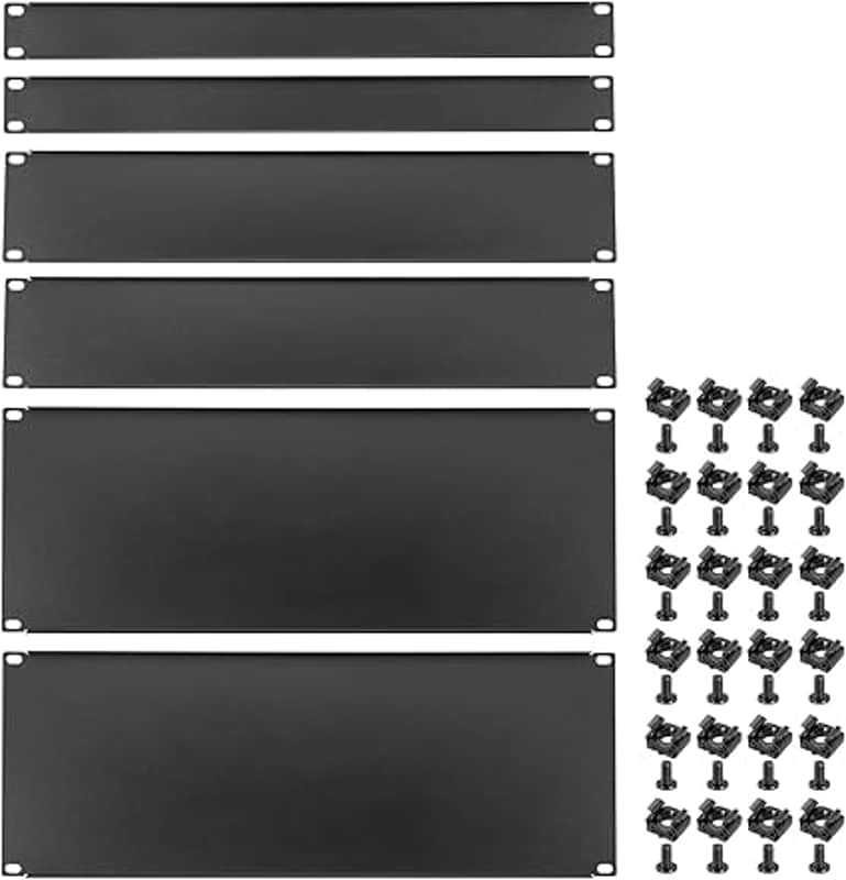 6 Pcs 1U,2U,4U Blank Panel Metal Rack Mount, 19 Inches, Filler Panel Mount Spacer Rack Blanking Panel Kit for Enclosure Server Rack Cabinet Black image 1