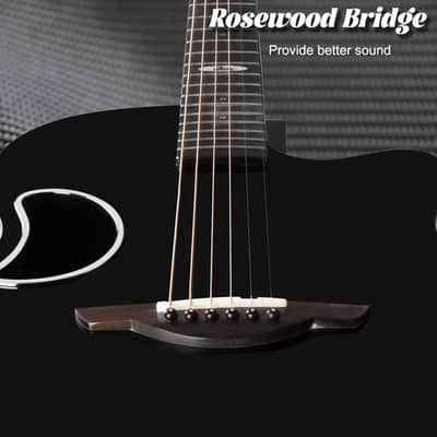 WINZZ AFO300C Solid Spruce Top With Carbon Fiber Back Acoustic Electric Guitar - Black image 6