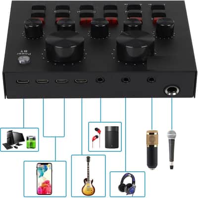 Condenser Microphone Bundle, Live Sound Card, Adjustable Boom Arm, Shock Mount, Metal Mic Pop Filter, Sponge Pop Filter Cover, Earphone, Audio Cables and Power Cable, Set of 11 Mic Kit image 2