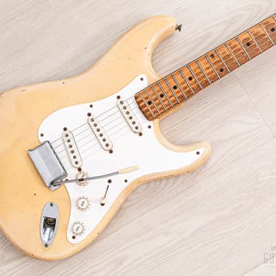 1956 Fender Stratocaster Vintage Guitar One-Piece Ash, Blonde w/ V Neck & Tweed Case image 1