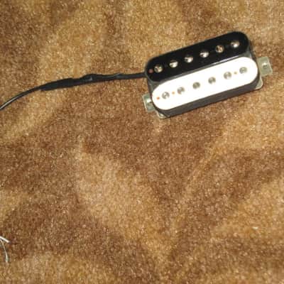 litely reliced player's wear StewMac Neck Humbucker Reverse Zebra (screws on black/flat poles on creme) 8.42k, Alnico 5, 50mm pole spacing, item # 101549 2000s-2010s, +screws/springs (orig 4 conductor wire shortened & 2 conductor wire added, Now 2 con) image 10