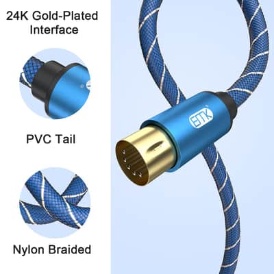 5-Pin DIN MIDI Cable Male to Male Midi Cables Compatible with MIDI Keyboard/Synthesizer/Guitar Multi Effects/Audio Interface/Audio Mixer/Audio Amplifier/External Sound Card (6.6Feet/2m) image 2