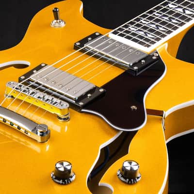Electric Guitar with 6 String, Semi Hollow Body Electric Guitar, Humbucker Pickups, Roosewood Fingerboard, Rounded End Jumbo Frets, Full (Gold) image 3